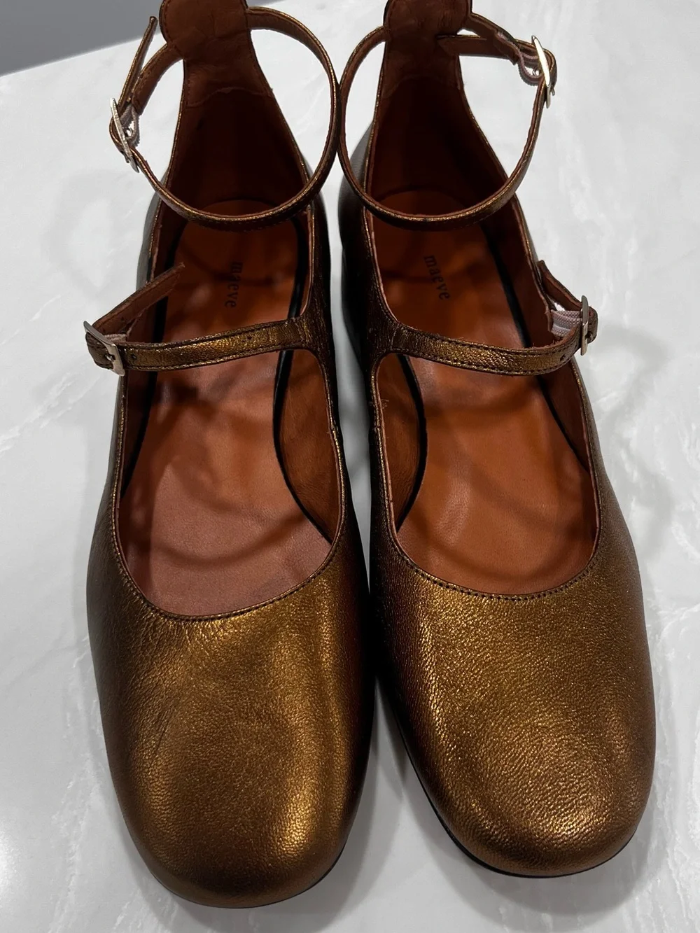 Maeve by Anthropology Women's Mary Jane Shoes Size 38 US 7 Gold Brown Metallic